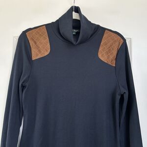 Lauren Ralph Lauren Turtleneck Dress Womens L Navy Midi Preppy Timeless Cotton